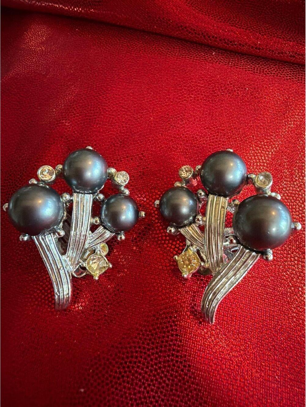 Earrings clip on  from 1950 stamped on back H&so with grey pearls and stones